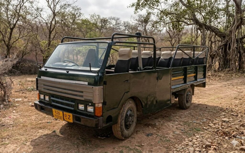20 seater open Canter bus for budget friendly Ranthambore safari booking